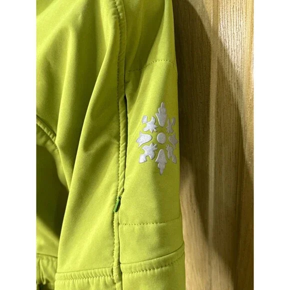 Athleta Womens Coat Jacket Small Lime Green Full Double Zip Hooded Snowflake - Picture 5 of 10